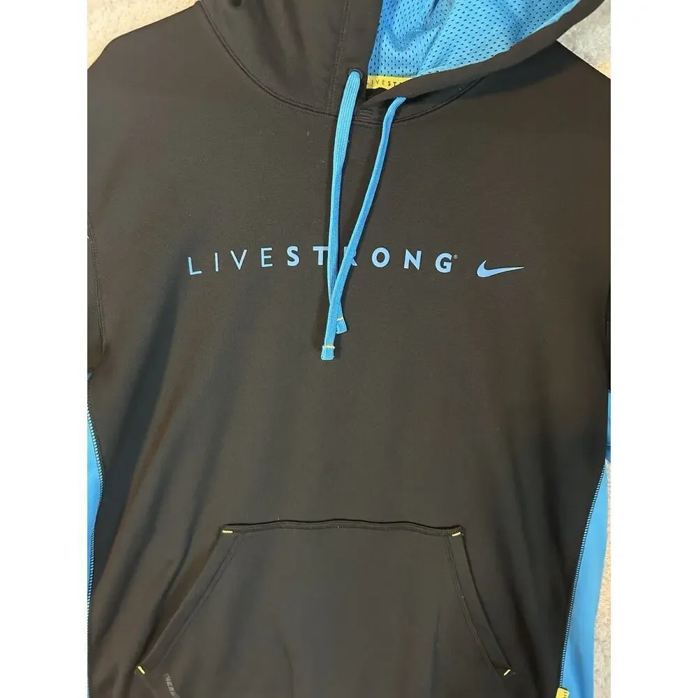 Nike Livestrong Fleece Hoodie Black Therma Fit Long Sleeve Pullover Mens Large